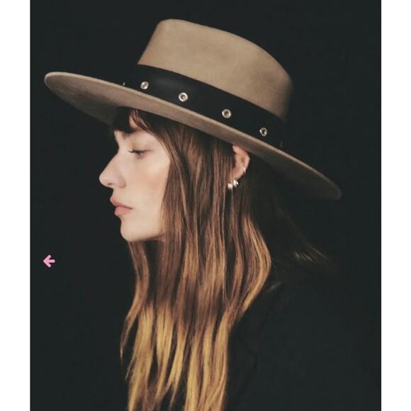Janessa Leone Bennett Wool Hat Structured Fedora Studded Brown Large Wide Brim main image 4